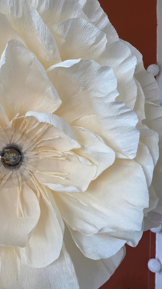 Image 1 of Rustic Cream Flower Chandelier – Handmade Crepe Paper Light Fixture