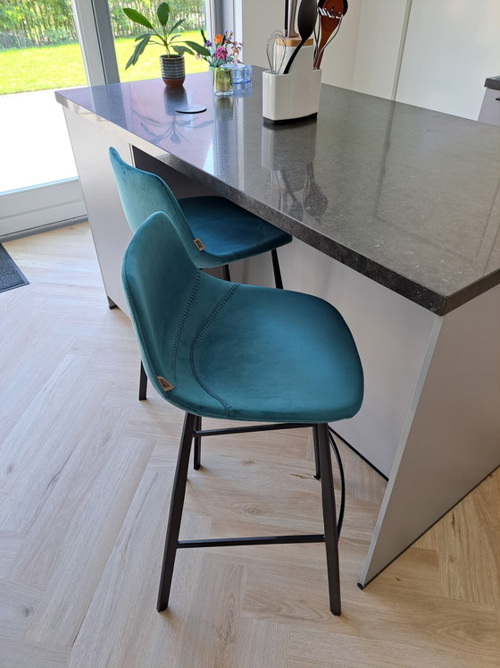 Dutch Bone Velvet Barstools Blue (3) – Metal (photo 10 of 10)