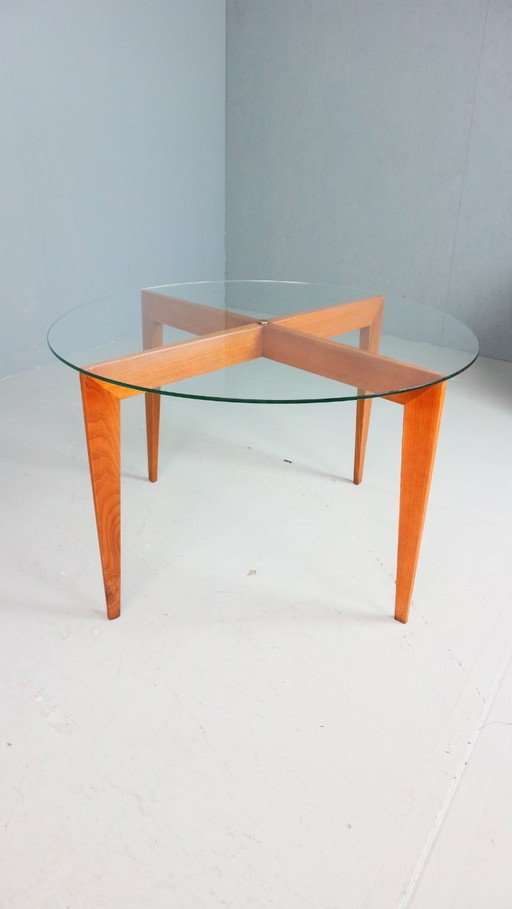 Gio Ponti Coffee Table for Isa Bergamo in oak with Round Cristal Top, 1957