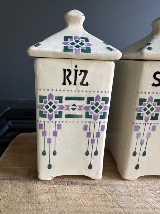 Image 1 of Antikes französisches Art-Deco-Vorrats- und Gewürzglas-Set – 11-teilig
