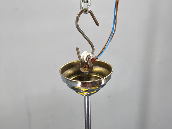 Image 1 of Art Deco Chrome and Opaline Glass Chandelier, Czechoslovakia