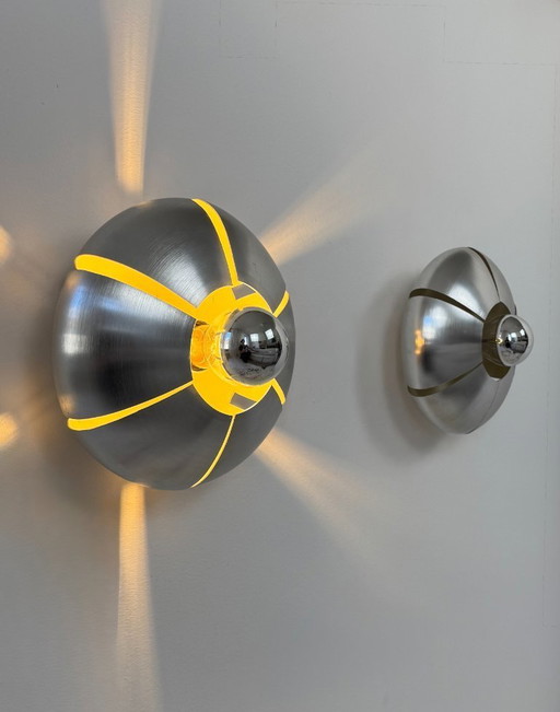 Paire d'appliques vintage, aluminium brossé, France,1970