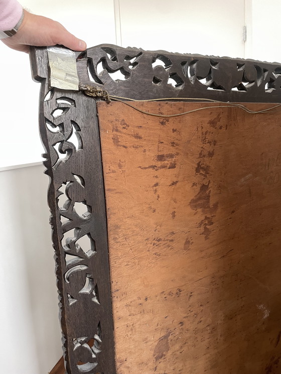 Image 1 of Antique Mirror With Facet And Floral Pattern Woodcarving