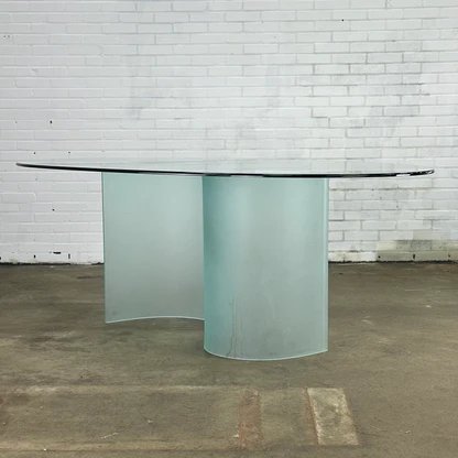 Tavolo da pranzo ovale in vetro, design italiano, metà secolo '80 – Tavoli da pranzo, Glass (photo 6 of 9)