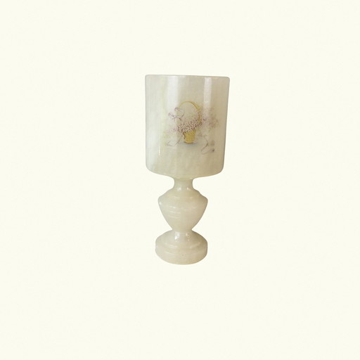Lampe de table vintage en albâtre jaunâtre - Sculptural Modernist Lighting