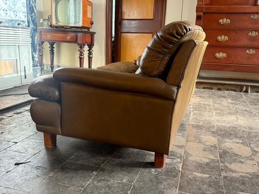 Arne Norell sofa leather /wood green/brown Sweden 1964