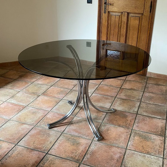 Image 1 of Roche Bobois table. 1970. Chrome and smoked glass.