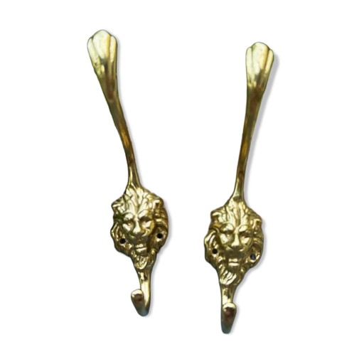 2 lion coat hooks in solid brass Art Nouveau