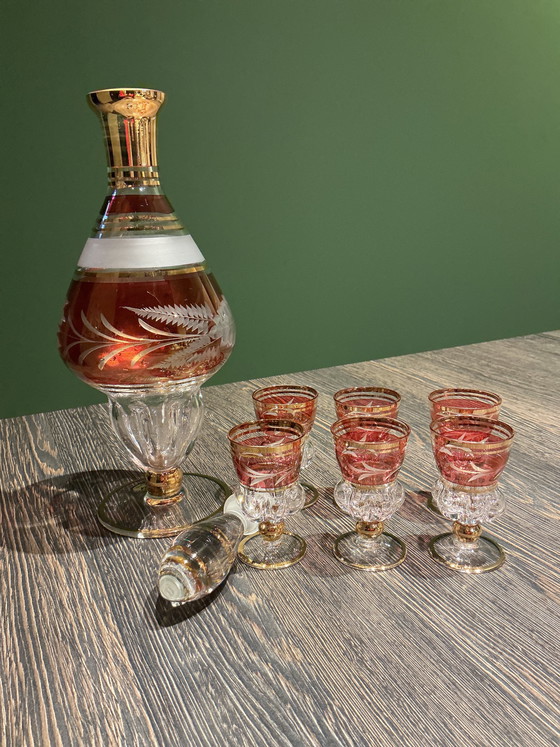 Image 1 of Carafe en cristal de Bohême vintage avec verres