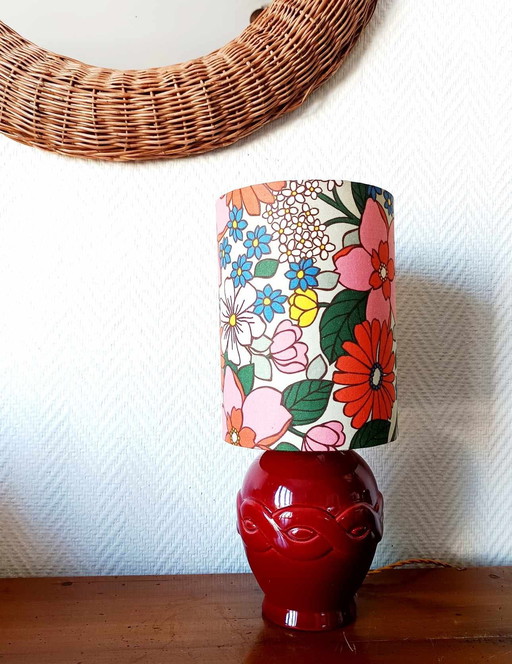 Red Ceramic Flower Lamp 1970