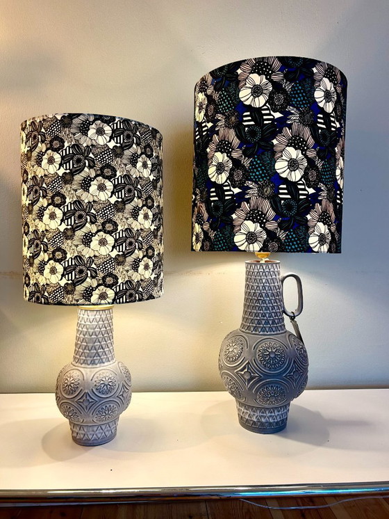 Image 1 of  2er Set brutalistische Keramik Vasenlampen, Bodo Mans für Bay Keramik, West Germany, 1960er