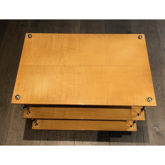 Image 1 of Vintage three-tiered console in sycamore and brass by Jansen, 1940