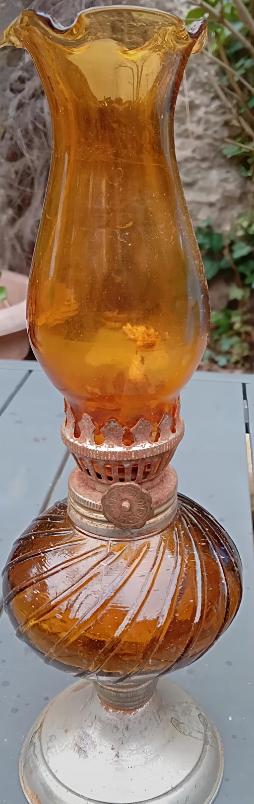 Beautiful Vintage Oil Lamp by Hugo Schneider (HASAG) - Amber Glass - Perfect Condition!