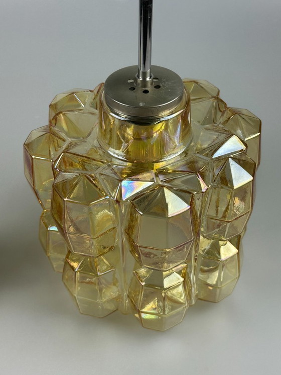 Image 1 of Lampada da soffitto anni '60-'70 Glashütte Limburg Germania vetro e ottone Space Age