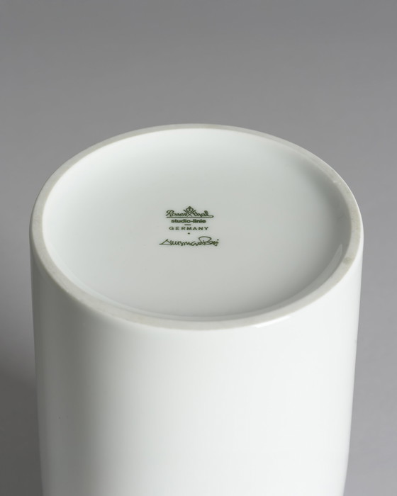 Image 1 of Chic Vintage Rosenthal Plissée Vase Duo Ambrogio Pozzi Minimalist Porcelain Art