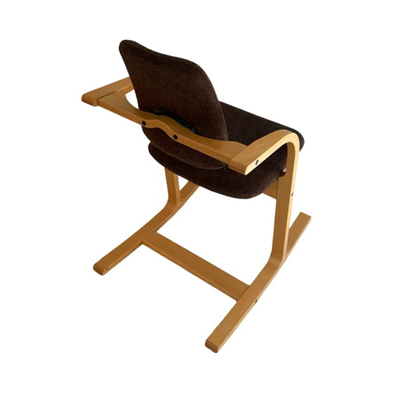 Image 1 of Peter Opsvik - Stokke - Actulum - Ergonomically Shaped Rocking Chair - Brown Upholstery and Wooden Frame