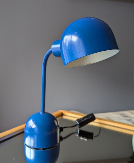 Lampada da scrivania vintage in metallo blu