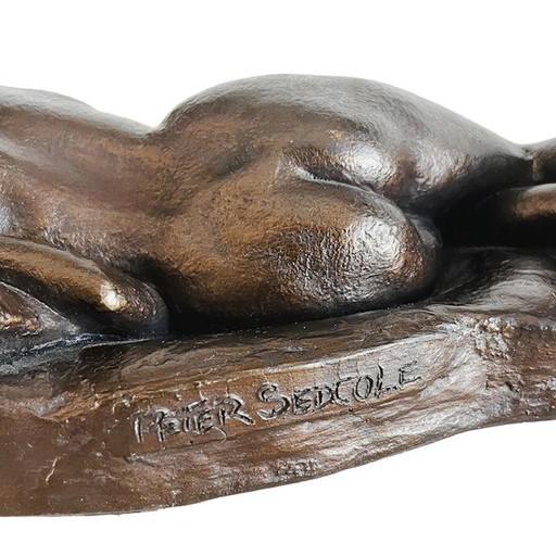 Escultura vintage de Peter Sedcole de resina de bronce fundido en frío, desnudo femenino, década de 1960