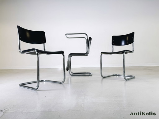 4er Set Thonet Stühle S43 Mart Stam schwarz 1980er