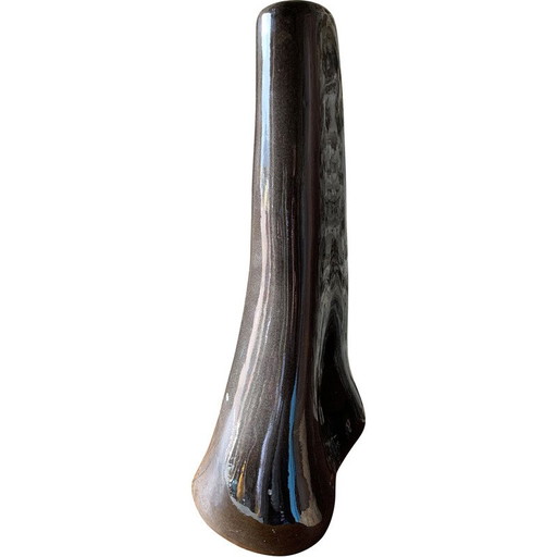 Vase vintage en céramique émaillée noire, 1970