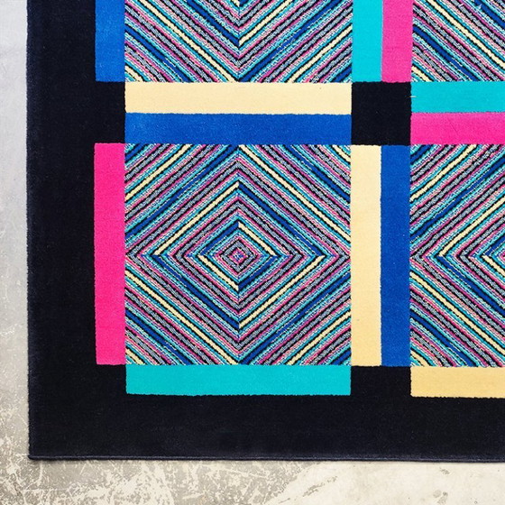 Image 1 of Tappeto geometrico in lana "Square" di Ottavio Missoni, anni '90. Eccezionale esempio di design postmoderno italiano.