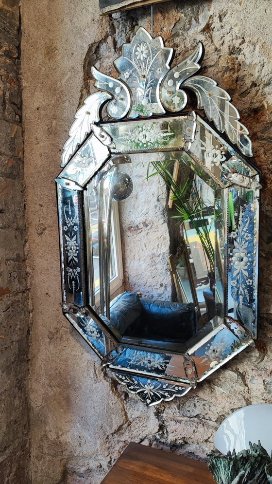 Image 1 of Specchio veneziano in vetro di Murano - XIX secolo