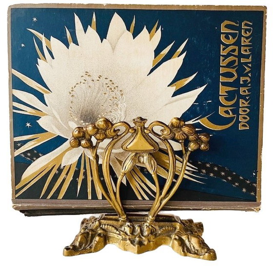 Image 1 of Antique art nouveau magazine rack brass letter holder 1900's