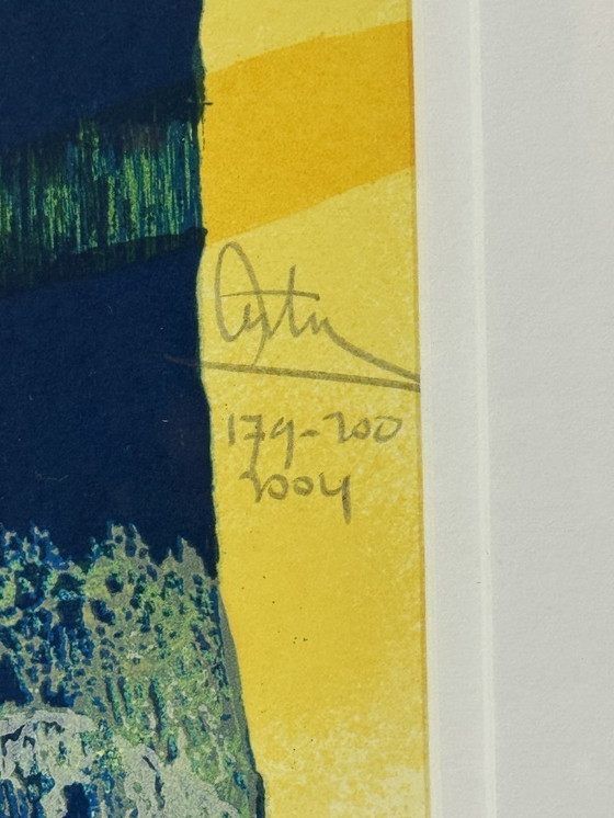 Image 1 of Composition abstraite en rouge, jaune et bleu par Arty Grimm, sérigraphie, 2004.