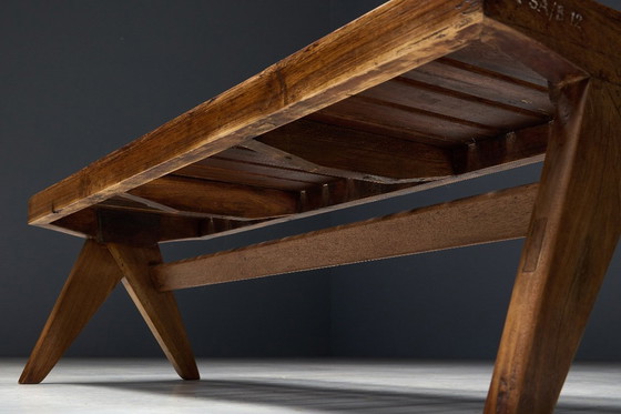 Image 1 of Panca in teak massello con doghe di Pierre Jeanneret, India, anni '50