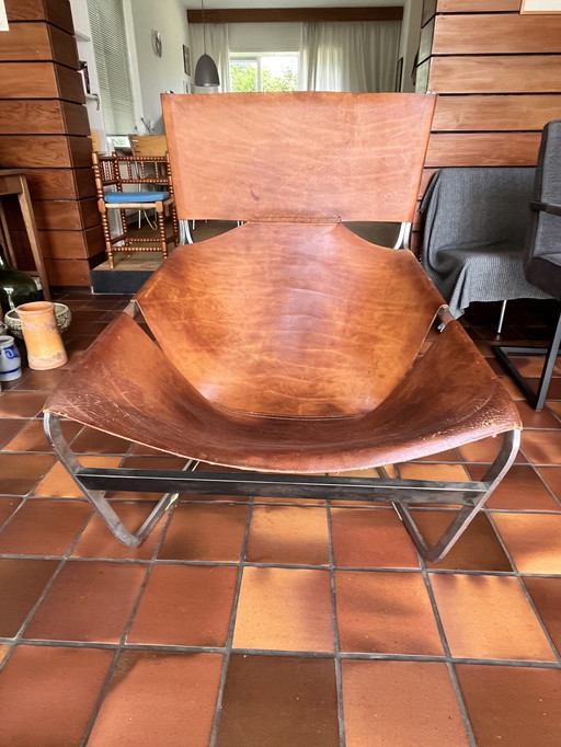 VINTAGE LEATHER LOUNGE CHAIR FAUTEUIL PIERRE PAULIN ARTIFORT F444