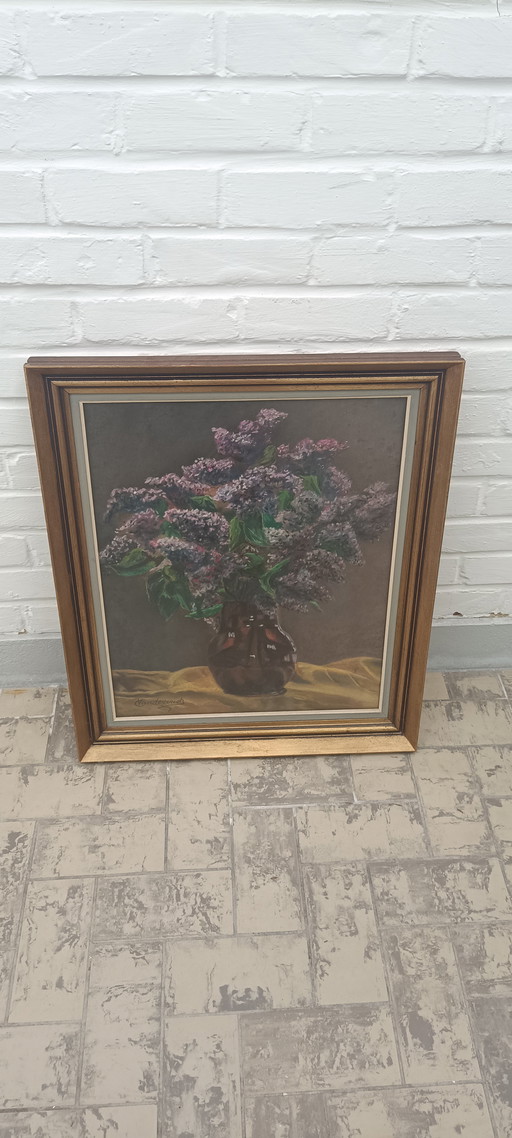 painting painted on wood protected with glass 