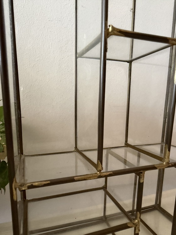 Image 1 of Vetrina da parete vintage in vetro e ottone
