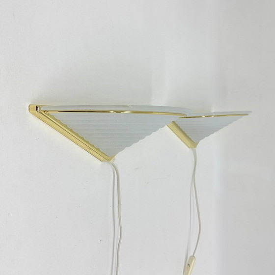 Image 1 of Set di lampade da parete vintage in vetro con supporto dorato, anni '70