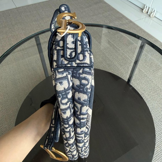 Image 1 of DIOR SADDLE MEDIUM - OBLIQUE CANVAS MONOGRAM DARK BLUE GOLD HARDWARE