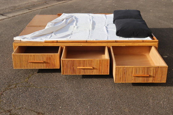 Image 1 of Vintage rattan bed by Audoux Minet