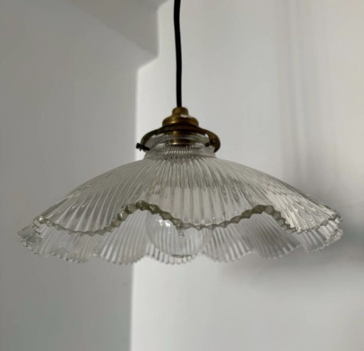 Suspension galette verre holophane années 50