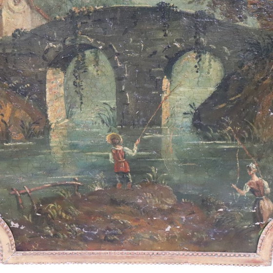 Image 1 of River landscape, oil painting on canvas, Italy 19th century
