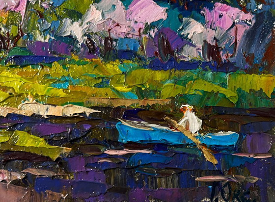 Image 1 of Original Oil Painting Evening Forest Landscape Breath of spring in green groves