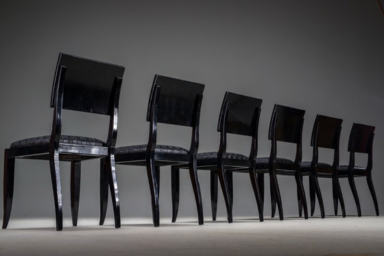 Image 1 of Art Deco French Walnut & Burl Dining Set, 1930s, Set of 7