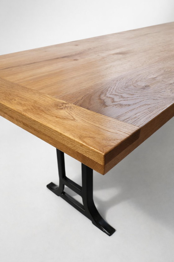 Dining table with oak top and cast iron base, Reclaim Studio, Wood, Brown, Rustic (photo 2 of 7)