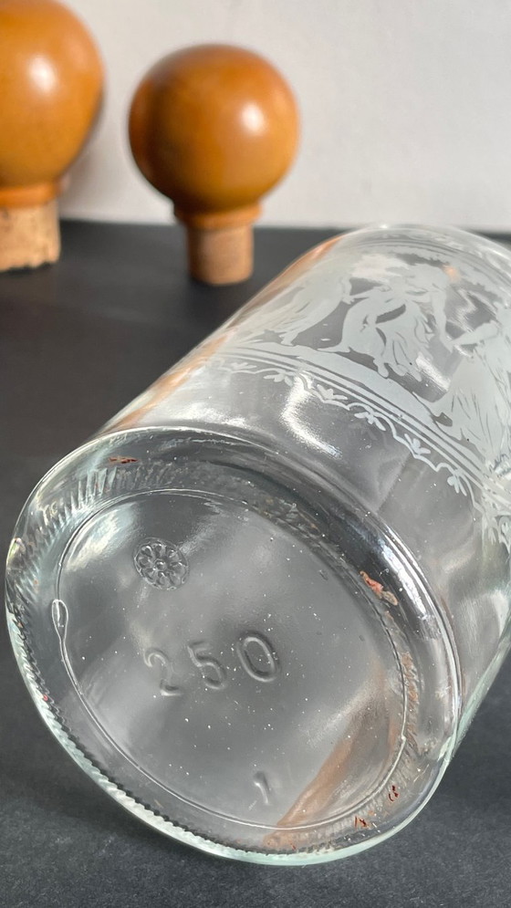 Image 1 of Vintage Engraved Glass and Wood Bottles