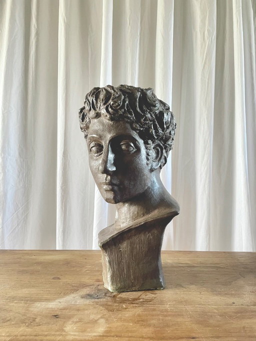 Terrakottabüste mit bronzener Patina, inspiriert von der Antike, signiert
