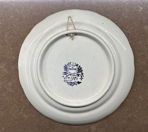 Vintage Delft blue wall plate with hunting scene