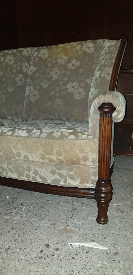 Image 1 of Classic oak wool mohair sofa with armchairs