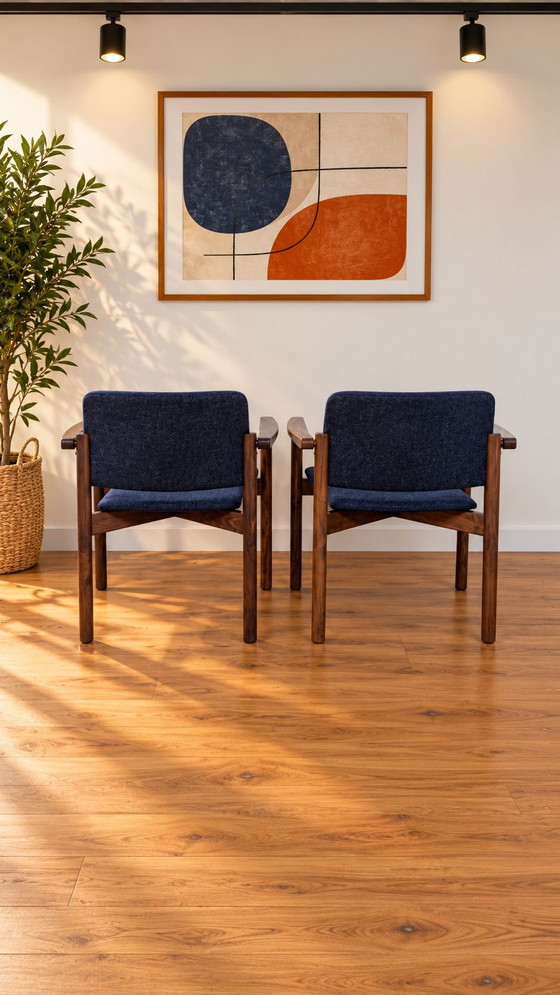 8 sedie da pranzo Kush+co vintage design scandinavo, Tessile, Legno, Blu (foto 7 di 11)