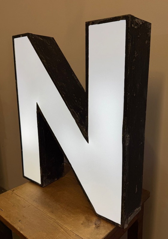 Image 1 of Large Vintage Illuminated Advertising Letter N , 1960s