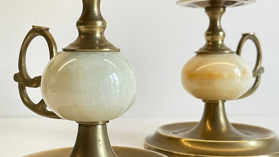 Image 1 of Candelieri vintage in onice, marmo e ottone