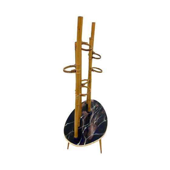 Image 1 of Mid-Century Modern Plant Stand – Europe, 1960s-1970s, Bamboo & Artistic Resin Tabletop