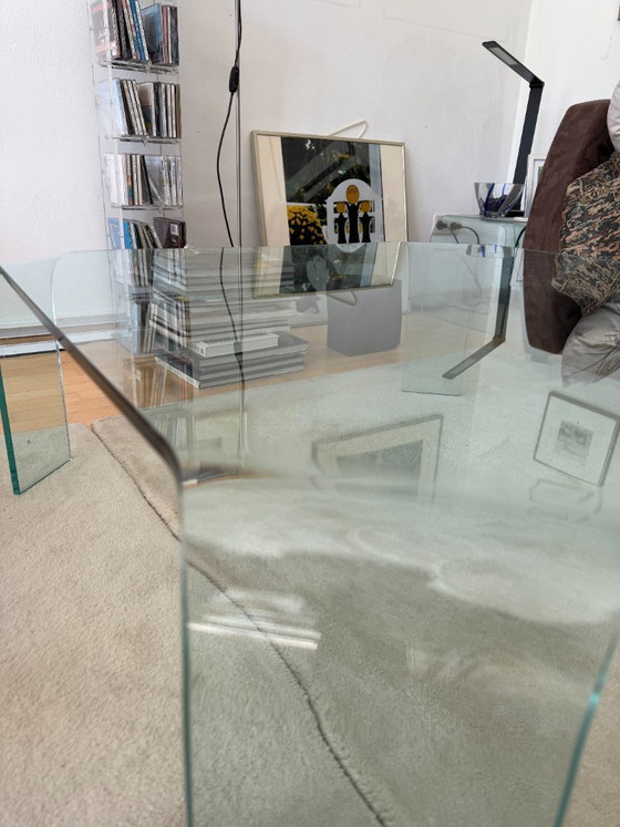 Image 1 of Designer glass coffee table, curved glass, Italian style