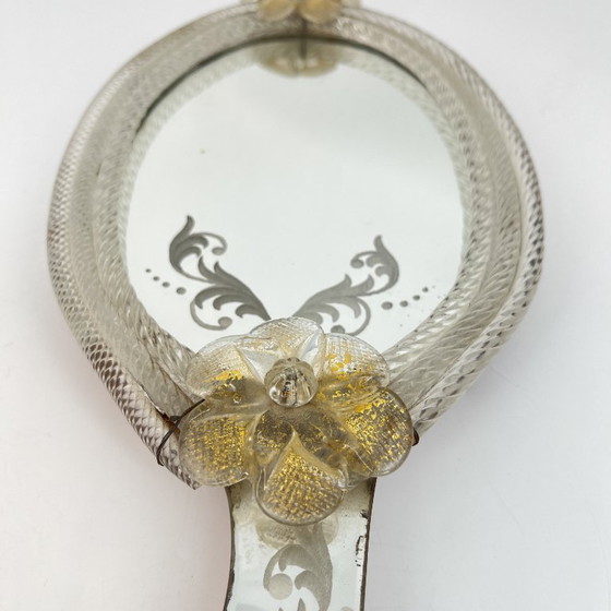 Image 1 of Venetiaanse Murano handspiegel/wandspiegel met glazen bloemen, Italië jaren 1940/50